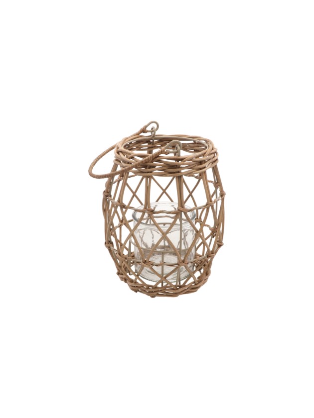 RATTAN LANTERN W/ GLASS DIA 19CM X 23/35CM
