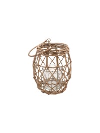 RATTAN LANTERN W/ GLASS DIA 19CM X 23/35CM