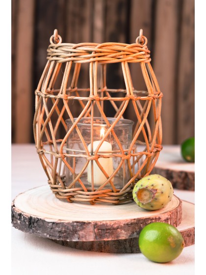 LATERNE RATTAN GLAS DIA 19CM X 23/35CM