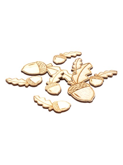 KRAFT BAG 8 NATURAL DECO WOODEN ACORNS W/LEAF 4CM