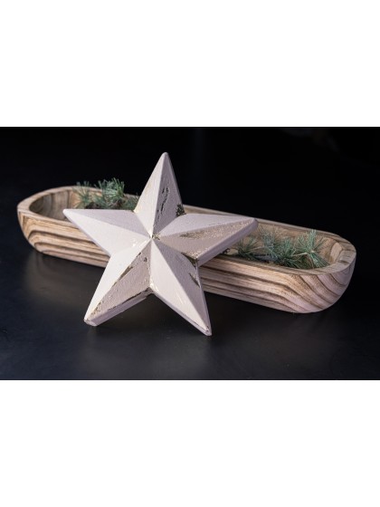 WOODEN STAR WITH WHITE VELVET AND GOLDEN EFFECT 23CM X 8CM X 24CM
