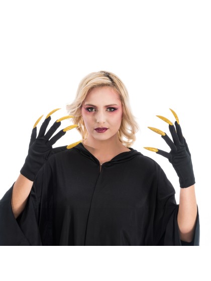 HANDSCHUHE HALLOWEEN NÄGEL GOLD PAILLETTEN Einheitsgröße