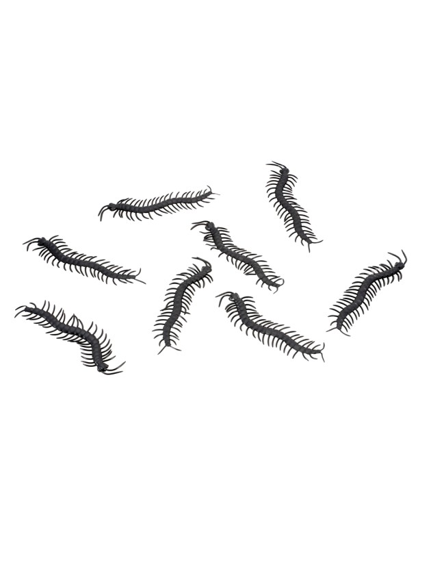 SET 8 MILLE-PATTES PVC SCHWARZ 14CM X 3.5CM