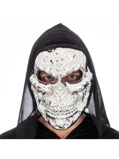 SILVER SKULL MASK WITH HOOD 