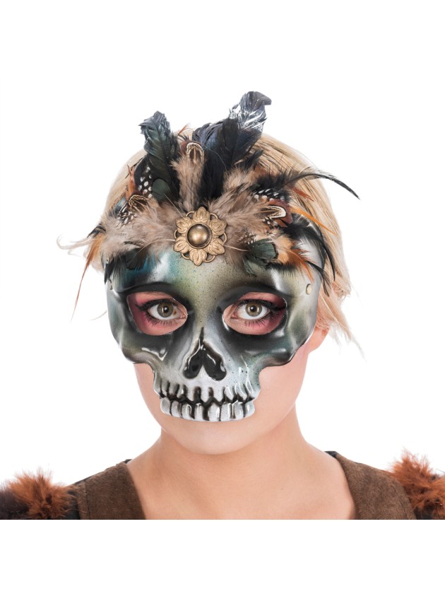 MASKE TOTENKOPF MIT FEDERN 