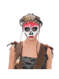 MASQUE TETE DE MORT VAUDOU AVEC PLUMES 