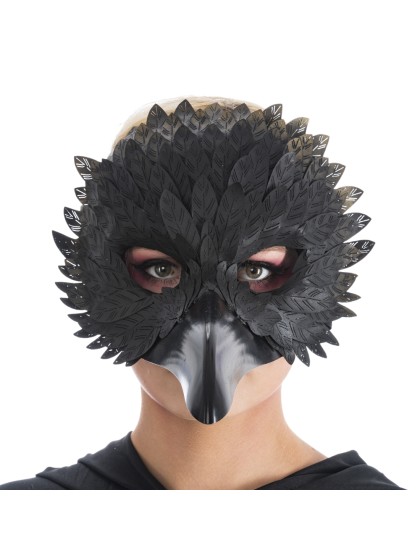 MASQUE MEDECIN PESTE NOIR AVEC PLUMES SIMILI CUIR 