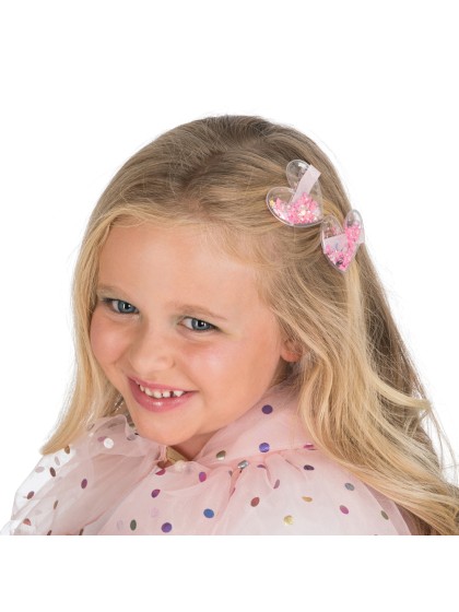 SET DE 2 BARRETTES COEURS CONFETTI ROSES 5CM X 3.5CM