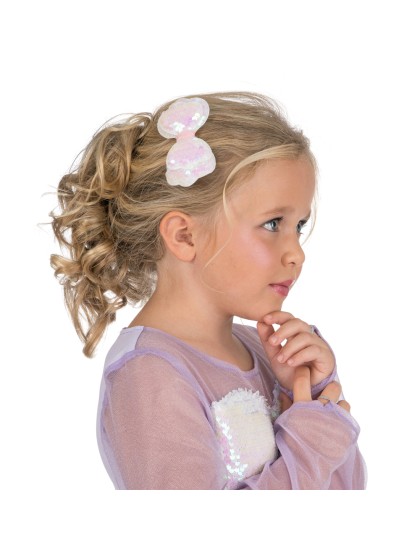SET DE 2 BARRETTES NOEUDS BLANCS A SEQUINS 10CM X 6CM