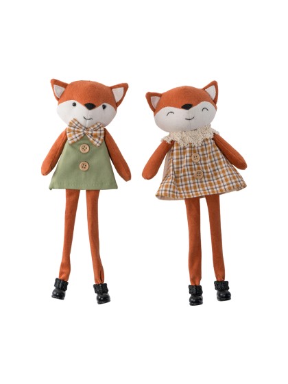 SITTING FOX FABRIC GINGHAM - 2 ASS GIRL AND BOY 6CM X 10CM X 27CM HT