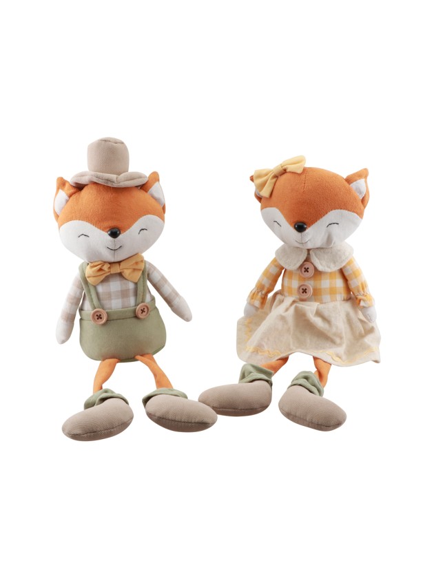 GRAND RENARD ASSIS TISSU AV NOEUD ET CHAPEAU - 2 ASS FILLE GARCON 9CM X 14CM X 43CM