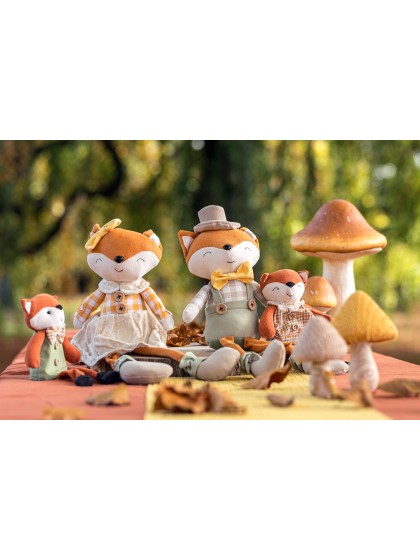 GROSS FUCHS ASSIS STOFF MIT SCHLEIFE UND HUT - 2 SORT. MÄDCHEN JUNGE 9CM X 14CM X 43CM