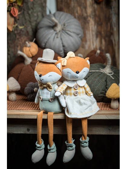GRAND RENARD ASSIS TISSU AV NOEUD ET CHAPEAU - 2 ASS FILLE GARCON 9CM X 14CM X 43CM