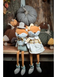 BIG SITTING FOX FABRIC WITH BOW AND HAT - 2 ASS GIRL AND BOY 9CM X 14CM X 43CM HT 