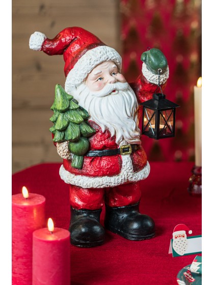 WEIHNACHTSMANN MIT TANNE MAGNESIA UND LATERNE METALL 20CM X 27CM X 47CM