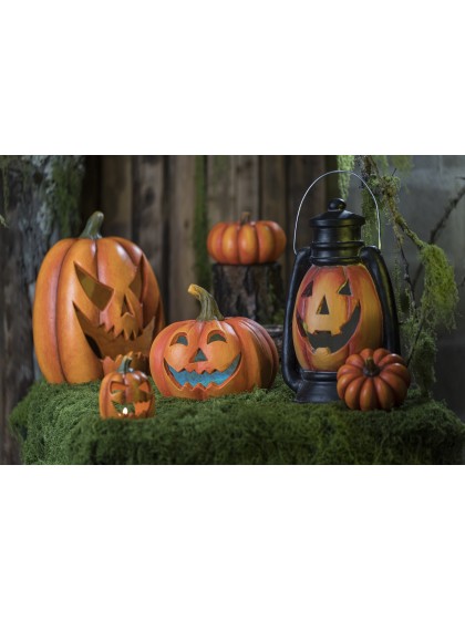 SCARY CARVED PUMPKIN WITH LED WITH TIMER 24CM X 24CM X 22.5CM