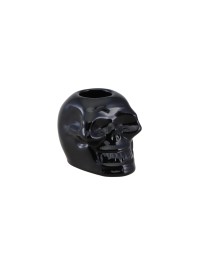 KERZENHALTER TOTENKOPF GLAS SCHWARZ FÜR FACKELKERZE 5 CM X 7,2 CM X 5 CM