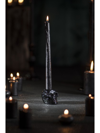 KERZENHALTER TOTENKOPF GLAS SCHWARZ FÜR FACKELKERZE 5 CM X 7,2 CM X 5 CM