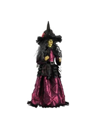 PURPLE DRESSED STANDING WITCH WITH BIRD CAGE 21CM X 21CM X 62CM