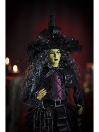 HEXE KLEID VIOLETT DEBOUT MIT KÄFIG VOGEL 21CM X 21CM X 62CM
