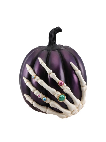 KÜRBIS POLYRESIN VIOLETT MIT HAND SKELETT 21.5CM X 24CM X 27CM