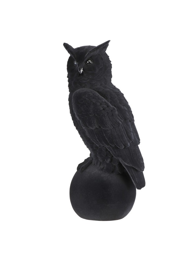 STATUE CHOUETTE SUR PIERRE VELOURS NOIR 21CM X 18CM X 46CM