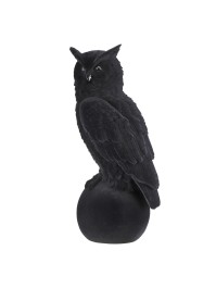 STATUE CHOUETTE SUR PIERRE VELOURS NOIR 21CM X 18CM X 46CM