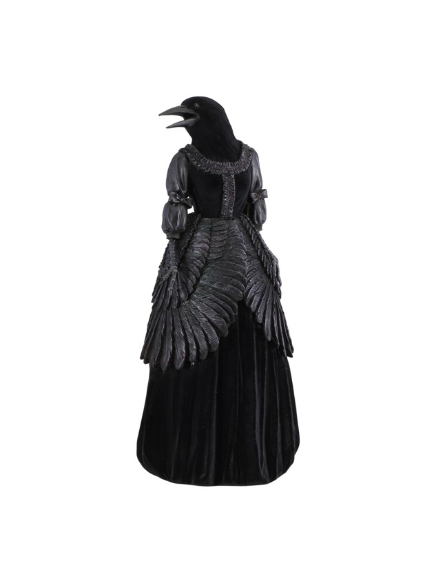 STATUE POLYRESINE LADY CORBEAU VELOURS NOIR 18CM X 16CM X 40.5CM