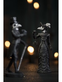 STATUETTE LADY AND MISTER RABE SKELETT - 2 SORT. 7CM X 6CM X 21CM