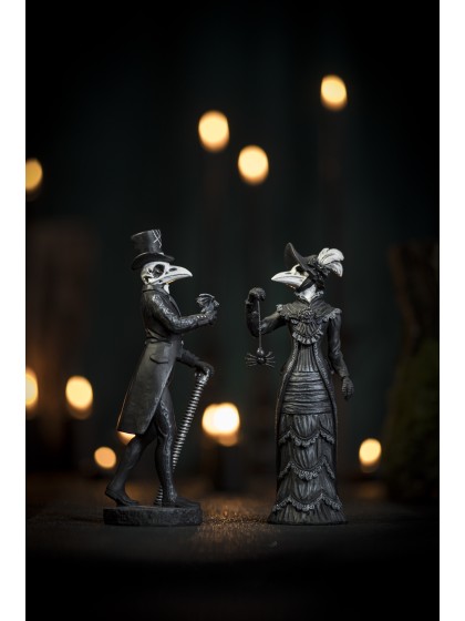 STATUETTE LADY AND MISTER RABE SKELETT - 2 SORT. 7CM X 6CM X 21CM