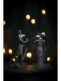 STATUETTE LADY AND MISTER RABE SKELETT - 2 SORT. 7CM X 6CM X 21CM