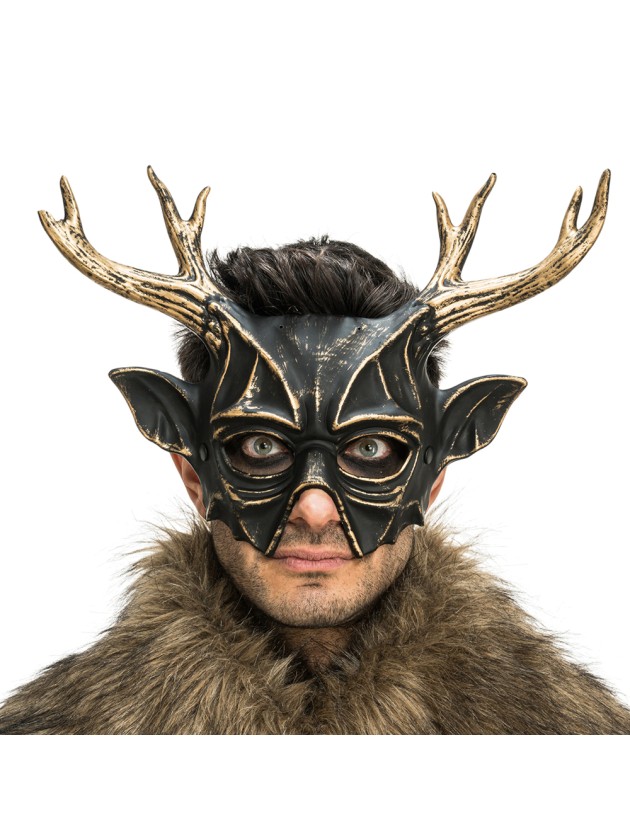 MASQUE DE CERF NOIR ET BRONZE 37CM X 25CM
