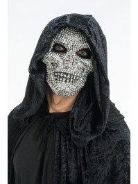 MASQUE TETE DE MORT STRASS ARGENTE 16CM X 6.5CM X 24.5CM