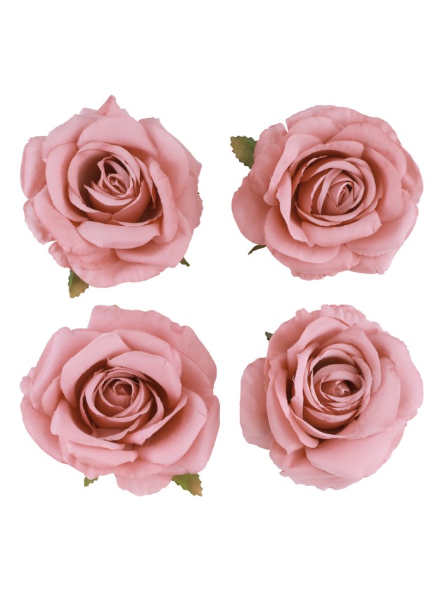 4 TETES DE ROSE VIEUX ROSE DIA 11CM X 6CM