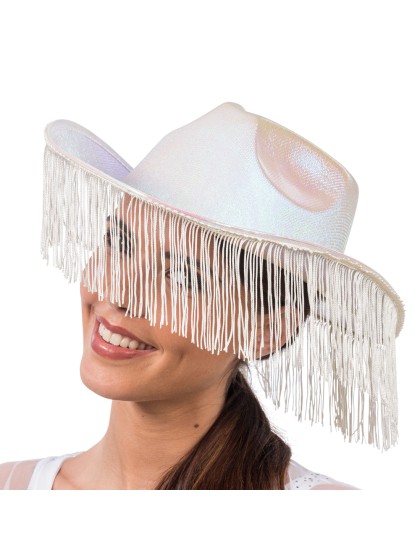 HUT AUS COWBOY WEISS SCHILLERND MIT FRANSENS DU