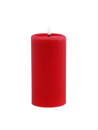 KERZE WACHS GERILLT LED TIMER EFFEKT SPIEGEL ROT DIA 7.5CM X 15CM