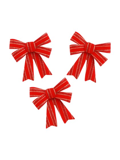 3 PVC BOWS WITH RED GOLD GLITTERS 10CM X 2CM X 13CM