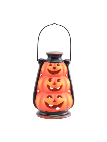 STACKED PUMPKIN LANTERN WITH LED LIGHT 10.5CM X 9CM X 16CM