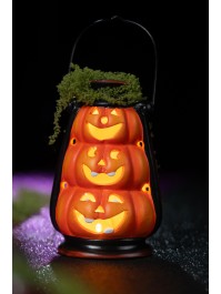 STACKED PUMPKIN LANTERN WITH LED LIGHT 10.5CM X 9CM X 16CM