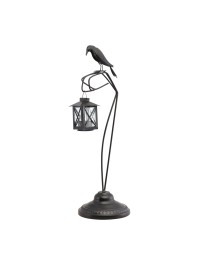 RAVEN ON METALLIC TREE BRANCH WITH LANTERN FOR T-LIGHT CANDLES - DIA 15.5CM X 50CM