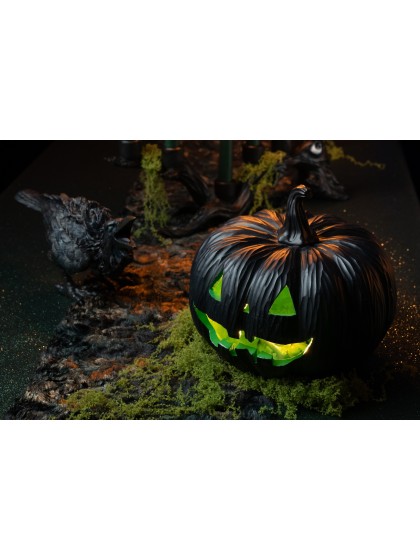 KÜRBIS KUNSTHARZ SCHWARZ UND GRÜN MIT LED DIA 23CM X 21CM