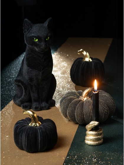 KATZE GEFLÖCKT SCHWARZ 16CM X 22CM X 34.5CM