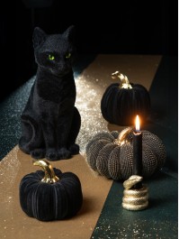 KATZE GEFLÖCKT SCHWARZ 16CM X 22CM X 34.5CM