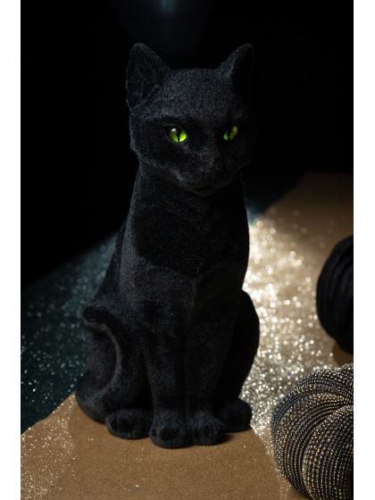 KATZE GEFLÖCKT SCHWARZ 16CM X 22CM X 34.5CM