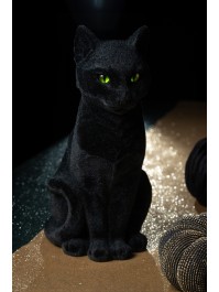 KATZE GEFLÖCKT SCHWARZ 16CM X 22CM X 34.5CM