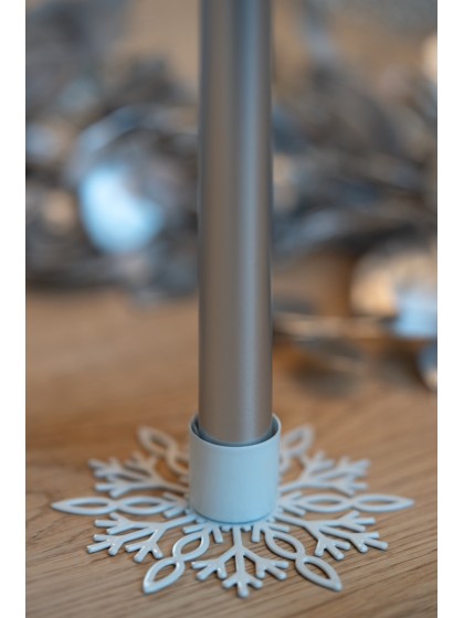 PORTE BOUGIE FLAMBEAU FLOCON DE NEIGE METAL BLANC DIA 9.5CM X 2.5CM