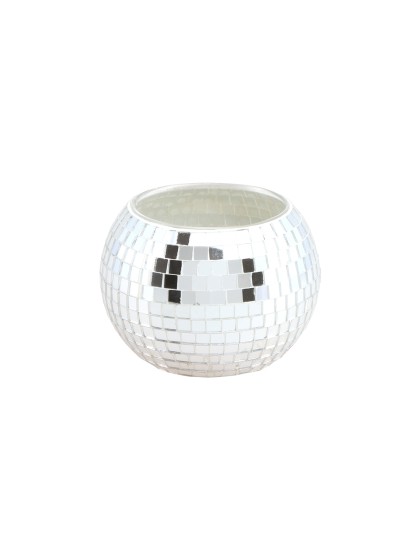 PHOTOPHORE VERRE EFFET BOULE A FACETTES ARGENT DIA 8CM X 7CM