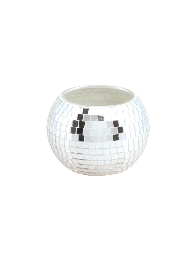 PHOTOPHORE VERRE EFFET BOULE A FACETTES ARGENT DIA 8CM X 7CM