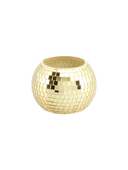 PHOTOPHORE VERRE EFFET BOULE A FACETTES OR DIA 8CM X 7CM