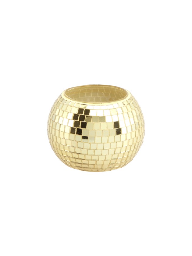 PHOTOPHORE VERRE EFFET BOULE A FACETTES OR DIA 8CM X 7CM